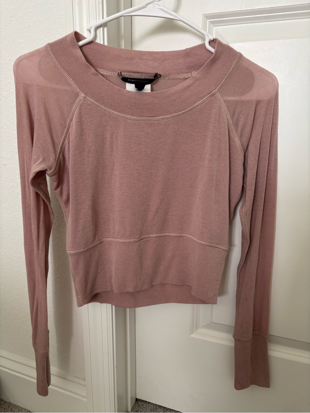 BCBGMaxAzria Dusty Rose Long-Sleeve Crewneck Top, Women’s Small